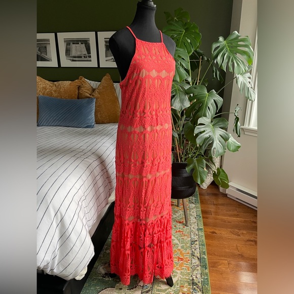 Bright Orange Lace Maxi Dress - Picture 7 of 11